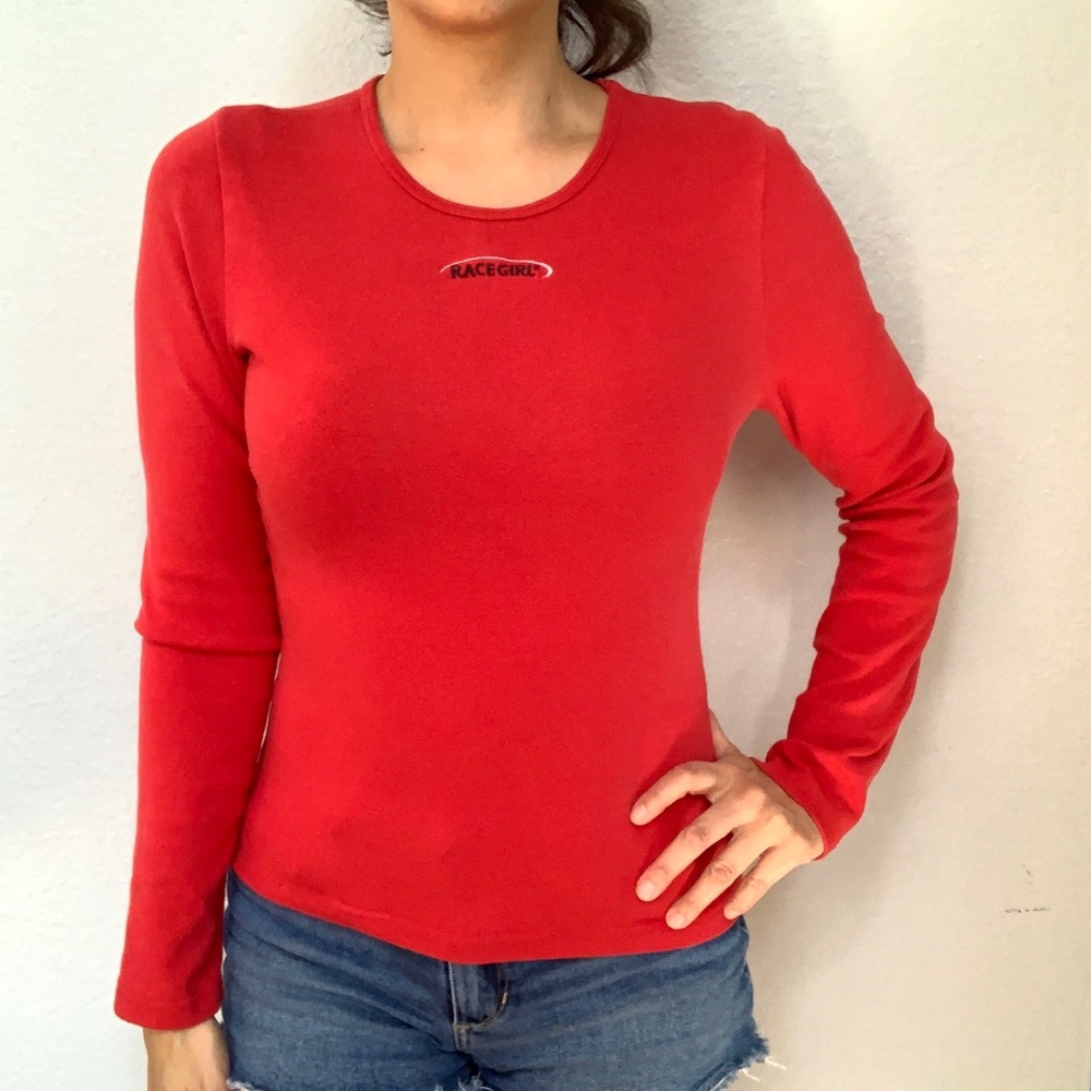 Race Girl Racing Long Sleeve Red Fitted Top